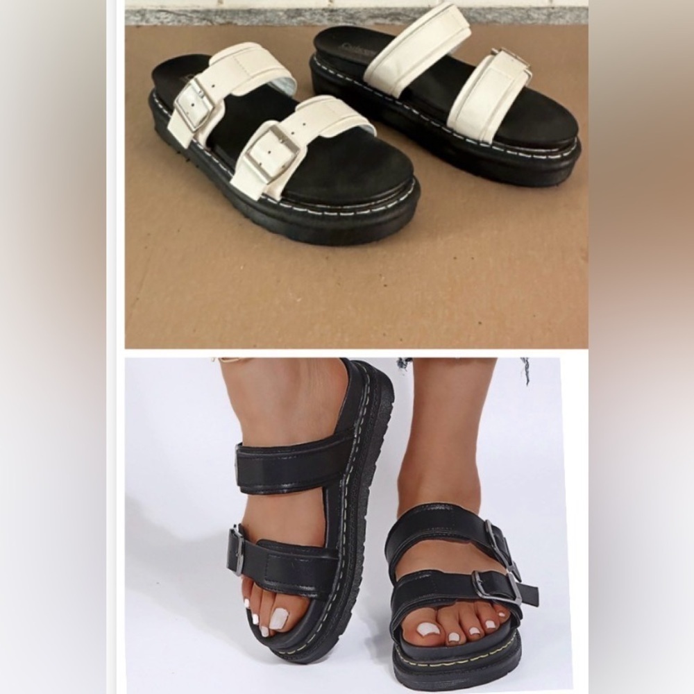 CATHERINE MALADRINO Woman double strap platform sandal white-black 8 casual boho